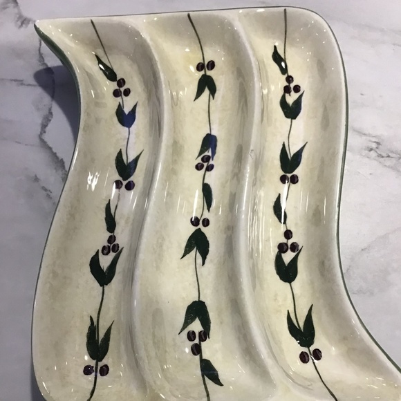 No Brand Other - Vintage Oneida Oliveto Olive Hand Painted Three Sections Platter Tray 7 1/4